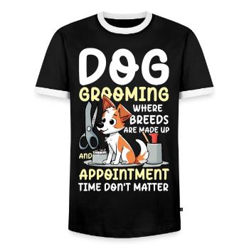 Dog Grooming Where Breeds Are Made Up - Männer Kontrast-T-Shirt - Schwarz/Weiß - Vorne - AI Model Female 172 light (172cm) & AI Model Male 178 light (178cm)