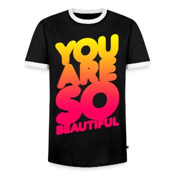 You are so beautiful (gradation) - Men's Ringer Shirt - black/white - Front - AI Model Female 172 light (172cm) & AI Model Male 178 light (178cm)