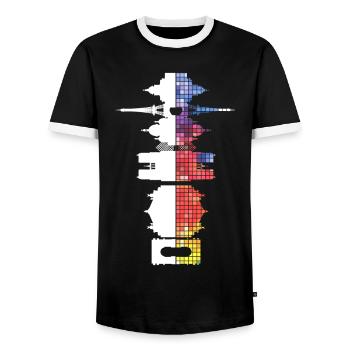 Paris France City Skyline Pixel Coloré - T-shirt contrasté Homme - noir/blanc - Devant - AI Model Female 172 light (172cm) & AI Model Male 178 light (178cm)