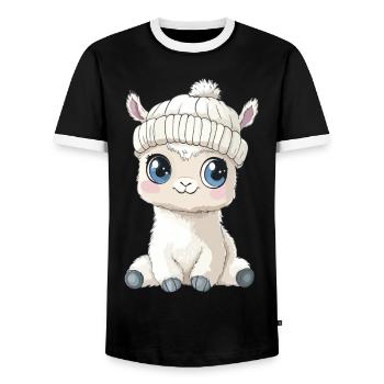 Alpaca Cute Cute Baby Kids Animal Llama Cartoon - Men's Ringer Shirt - black/white - Front - AI Model Female 172 light (172cm) & AI Model Male 178 light (178cm)