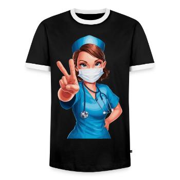 Lustige Krankenschwester mit Humor - Männer Kontrast-T-Shirt - Schwarz/Weiß - Vorne - AI Model Female 172 light (172cm) & AI Model Male 178 light (178cm)