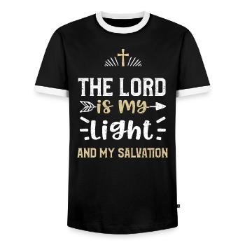 The Lord is my light and my salv... - Männer Kontrast-T-Shirt - Schwarz/Weiß - Vorne - AI Model Female 172 light (172cm) & AI Model Male 178 light (178cm)