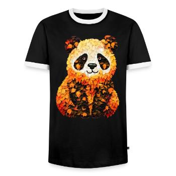 Süßer Panda im Herbstlaub - Männer Kontrast-T-Shirt - Schwarz/Weiß - Vorne - AI Model Female 172 light (172cm) & AI Model Male 178 light (178cm)