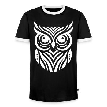 Minimalist Owl Abstract Art - Männer Kontrast-T-Shirt - Schwarz/Weiß - Vorne - AI Model Female 172 light (172cm) & AI Model Male 178 light (178cm)