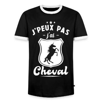 Je peux pas j'ai Cheval, Cheval cadeau - T-shirt contrasté Homme - noir/blanc - Devant - AI Model Female 172 light (172cm) & AI Model Male 178 light (178cm)