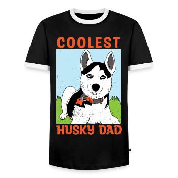 Husky Dog Blue Eyes Dog Owner Huskydad - Men's Ringer Shirt - black/white - Front - AI Model Female 172 light (172cm) & AI Model Male 178 light (178cm)