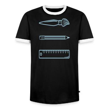 Pinsel Bleistift Linieal - Männer Kontrast-T-Shirt - Schwarz/Weiß - Vorne - AI Model Female 172 light (172cm) & AI Model Male 178 light (178cm)