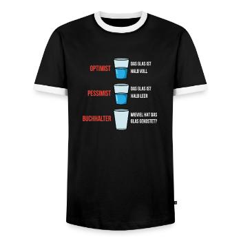 Optimist Pessimist Buchhalter - Männer Kontrast-T-Shirt - Schwarz/Weiß - Vorne - AI Model Female 172 light (172cm) & AI Model Male 178 light (178cm)