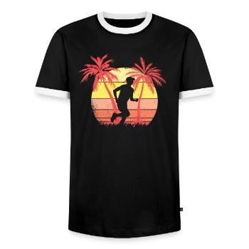Jogging Runner Summer Sunset de los años 80 - T-shirt contrasté Homme - noir/blanc - Devant - AI Model Female 172 light (172cm) & AI Model Male 178 light (178cm)
