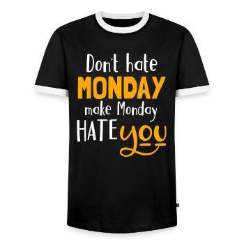 Don´t hate Monday, make Monday hate you - Männer Kontrast-T-Shirt - Schwarz/Weiß - Vorne - AI Model Female 172 light (172cm) & AI Model Male 178 light (178cm)