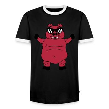cool sunglasses big fat fat pig boar piglet comic - Men's Ringer Shirt - black/white - Front - AI Model Female 172 light (172cm) & AI Model Male 178 light (178cm)