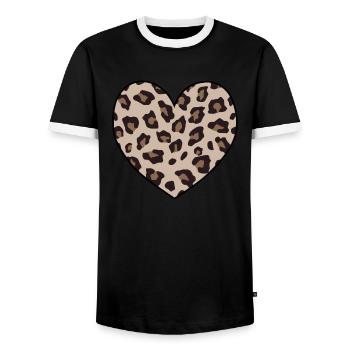 Leopard Print Heart Shape Animal Cheetah Print - Men's Ringer Shirt - black/white - Front - AI Model Female 172 light (172cm) & AI Model Male 178 light (178cm)