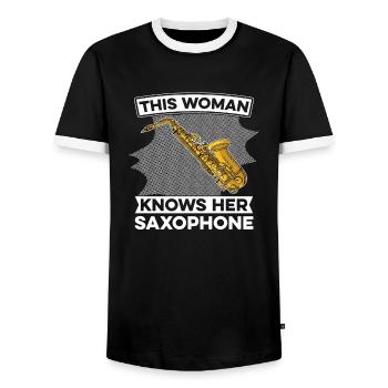 Sax Saxophone Saxophone Musician Jazz - Men's Ringer Shirt - black/white - Front - AI Model Female 172 light (172cm) & AI Model Male 178 light (178cm)