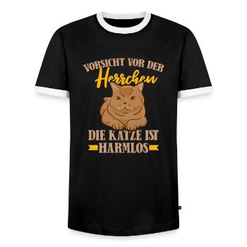 Katze Mietzekatze Hauskatze - Männer Kontrast-T-Shirt - Schwarz/Weiß - Vorne - AI Model Female 172 light (172cm) & AI Model Male 178 light (178cm)