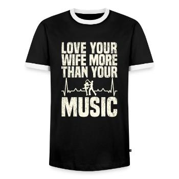 Ingénieur du son Ingénieur du son mari - T-shirt contrasté Homme - noir/blanc - Devant - AI Model Female 172 light (172cm) & AI Model Male 178 light (178cm)