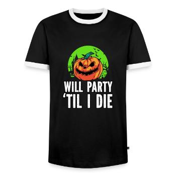 Halloween Kürbis - Männer Kontrast-T-Shirt - Schwarz/Weiß - Vorne - AI Model Female 172 light (172cm) & AI Model Male 178 light (178cm)