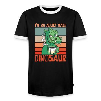 Dinosaur Coffee Adult Dinosaur - Men's Ringer Shirt - black/white - Front - AI Model Female 172 light (172cm) & AI Model Male 178 light (178cm)