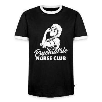 Infirmière en psychiatrie - T-shirt contrasté Homme - noir/blanc - Devant - AI Model Female 172 light (172cm) & AI Model Male 178 light (178cm)