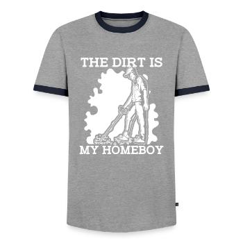 Prospectors Digging Treasure - Men's Ringer Shirt - grey/navy  - Front - AI Model Female 172 light (172cm) & AI Model Male 178 light (178cm)