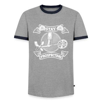 Prospectors Digging Treasure - Men's Ringer Shirt - grey/navy  - Front - AI Model Female 172 light (172cm) & AI Model Male 178 light (178cm)