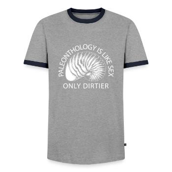 Dinosaurier Erwachsener Dinosaurier - Männer Kontrast-T-Shirt - Grau/Navy  - Vorne - AI Model Female 172 light (172cm) & AI Model Male 178 light (178cm)