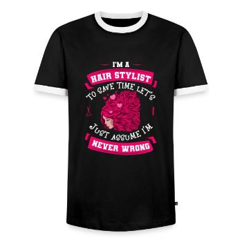 Friseur Hairstylist Friseur - Männer Kontrast-T-Shirt - Schwarz/Weiß - Vorne - AI Model Female 172 light (172cm) & AI Model Male 178 light (178cm)