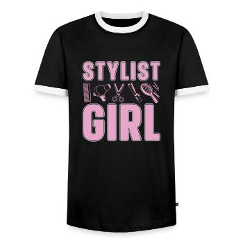 Friseur Hairstylist Friseur - Männer Kontrast-T-Shirt - Schwarz/Weiß - Vorne - AI Model Female 172 light (172cm) & AI Model Male 178 light (178cm)
