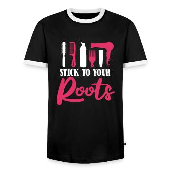 Friseur Hairstylist Friseur - Männer Kontrast-T-Shirt - Schwarz/Weiß - Vorne - AI Model Female 172 light (172cm) & AI Model Male 178 light (178cm)