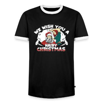 Friseur Hairstylist Friseur - Männer Kontrast-T-Shirt - Schwarz/Weiß - Vorne - AI Model Female 172 light (172cm) & AI Model Male 178 light (178cm)