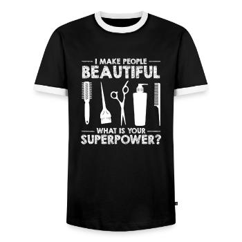 Friseur Hairstylist Friseur - Männer Kontrast-T-Shirt - Schwarz/Weiß - Vorne - AI Model Female 172 light (172cm) & AI Model Male 178 light (178cm)
