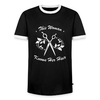 Friseur Hairstylist Friseur - Männer Kontrast-T-Shirt - Schwarz/Weiß - Vorne - AI Model Female 172 light (172cm) & AI Model Male 178 light (178cm)