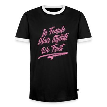 Friseur Hairstylist Friseur - Männer Kontrast-T-Shirt - Schwarz/Weiß - Vorne - AI Model Female 172 light (172cm) & AI Model Male 178 light (178cm)
