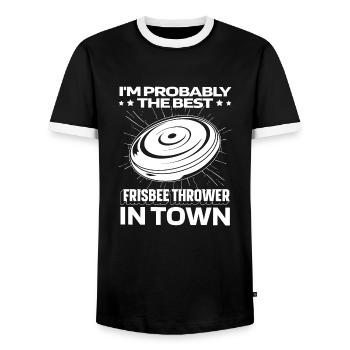 Frisbee Funny - Men's Ringer Shirt - black/white - Front - AI Model Female 172 light (172cm) & AI Model Male 178 light (178cm)
