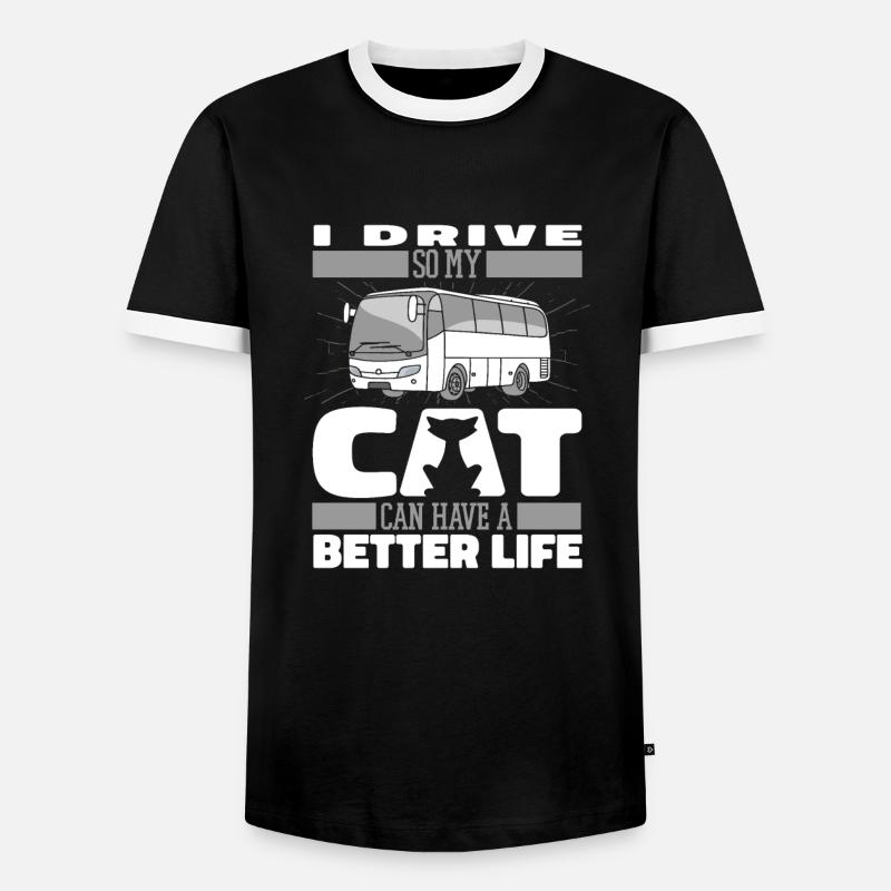 Bus Bus Driver Cat - Men's Ringer Shirt - black/white