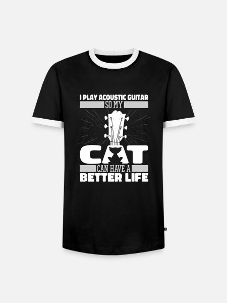Akustikgitarre Katze - Männer Kontrast-T-Shirt - Schwarz/Weiß