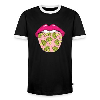 Broccoli Lips - Men's Ringer Shirt - black/white - Front - AI Model Female 172 light (172cm) & AI Model Male 178 light (178cm)