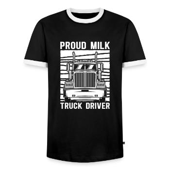 Cow Milk Driver Milk Truck - Men's Ringer Shirt - black/white - Front - AI Model Female 172 light (172cm) & AI Model Male 178 light (178cm)