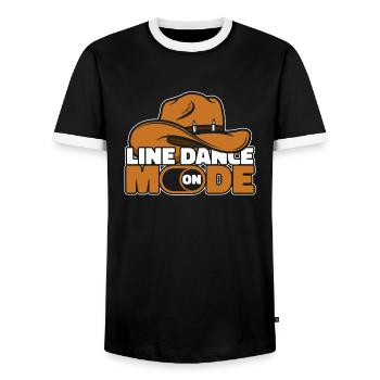 Line Dance Modus An - Männer Kontrast-T-Shirt - Schwarz/Weiß - Vorne - AI Model Female 172 light (172cm) & AI Model Male 178 light (178cm)