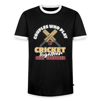 Cricket Couple - Men's Ringer Shirt - black/white - Front - AI Model Female 172 light (172cm) & AI Model Male 178 light (178cm)