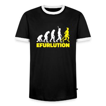 Furry Fandom Fursuits Evolution - Männer Kontrast-T-Shirt - Schwarz/Weiß - Vorne - AI Model Female 172 light (172cm) & AI Model Male 178 light (178cm)