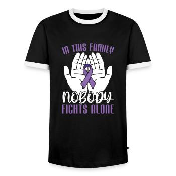 Fibromyalgia Rheumatism Family - Men's Ringer Shirt - black/white - Front - AI Model Female 172 light (172cm) & AI Model Male 178 light (178cm)