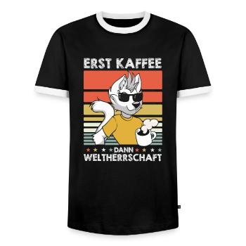 Furry Fandom Fursuits Kaffee - Männer Kontrast-T-Shirt - Schwarz/Weiß - Vorne - AI Model Female 172 light (172cm) & AI Model Male 178 light (178cm)