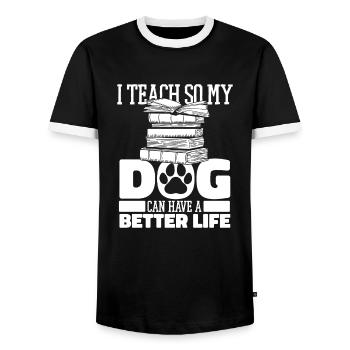 Enseignant Pédagogue - T-shirt contrasté Homme - noir/blanc - Devant - AI Model Female 172 light (172cm) & AI Model Male 178 light (178cm)