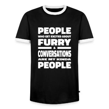 Furry Fandom Fursuits Funny - Men's Ringer Shirt - black/white - Front - AI Model Female 172 light (172cm) & AI Model Male 178 light (178cm)