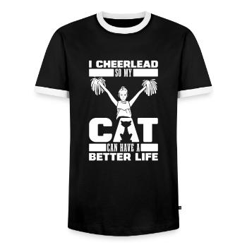 Cheerleader Cheerleading Katze - Männer Kontrast-T-Shirt - Schwarz/Weiß - Vorne - AI Model Female 172 light (172cm) & AI Model Male 178 light (178cm)