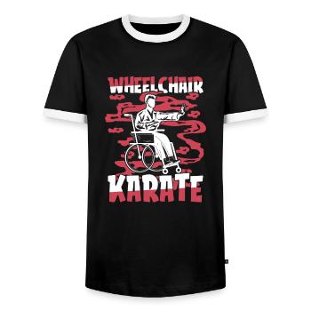 Karate Rollstuhl - Männer Kontrast-T-Shirt - Schwarz/Weiß - Vorne - AI Model Female 172 light (172cm) & AI Model Male 178 light (178cm)