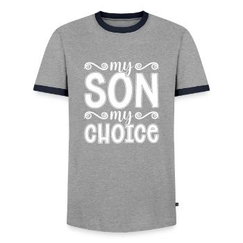 Mom Mutter Sohn - Männer Kontrast-T-Shirt - Grau/Navy  - Vorne - AI Model Female 172 light (172cm) & AI Model Male 178 light (178cm)