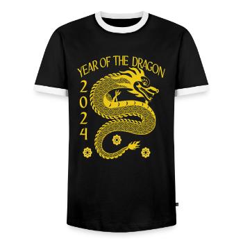 Lunar New Year of the Dragon 2024 - Men's Ringer Shirt - black/white - Front - AI Model Female 172 light (172cm) & AI Model Male 178 light (178cm)