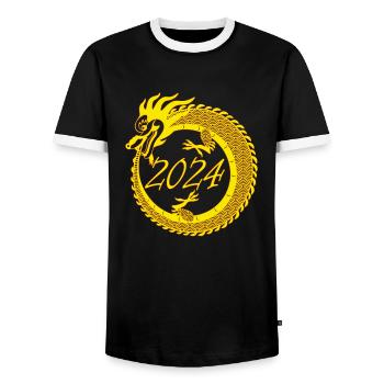 Lunar New Year of the Dragon 2024 - Men's Ringer Shirt - black/white - Front - AI Model Female 172 light (172cm) & AI Model Male 178 light (178cm)