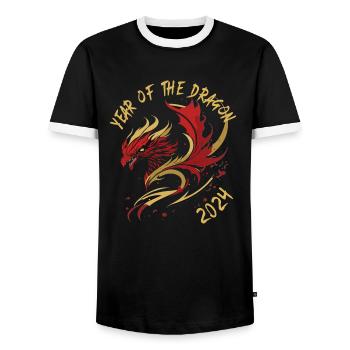 Lunar New Year of the Dragon 2024 - Men's Ringer Shirt - black/white - Front - AI Model Female 172 light (172cm) & AI Model Male 178 light (178cm)